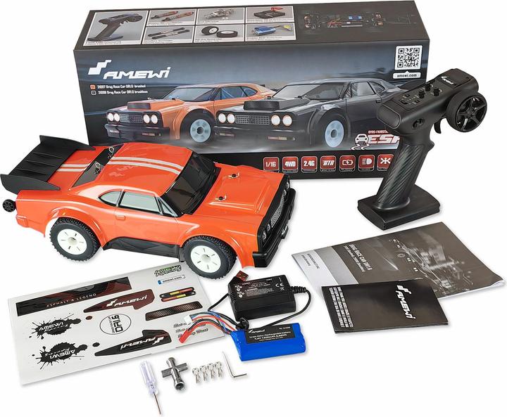 Image du produit Amewi Véhicule Drag Race DR1.6 brushed 4WD 1:16 RTR orange (RTR Prêt à fonctionner)
