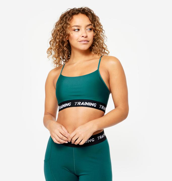 Decathlon Sport-BH Bustier Damen schmale überkreuzte Träger - türkis