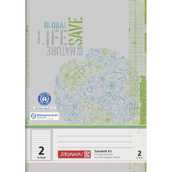 Produktbild Schulheft Recycling Lineatur 2 liniert DIN A5 ohne Rand, 16 Blatt (A5, Speziallineatur, Harter Einband)