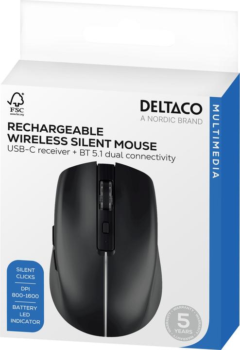 Actual product image Deltaco Wireless Mouse - Gaming Mus - Optisk - 6 knapper - Sort