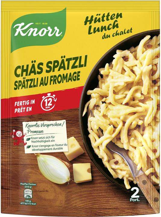 Knorr Lunch du chalet Spätzli au fromage sachet, fromage crémeux, délicieux spätzli & jambon, plat cuisiné (180 g)
