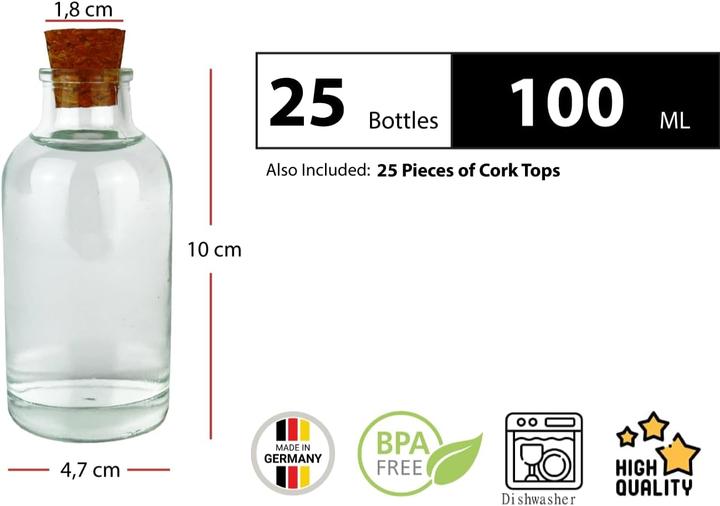 Produktbild Casavetro 25 x Mini Glasflaschen mit Korken (25 Stk., 0.10 l)