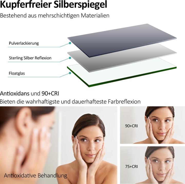 Produktbild Emke Badspiegel mit Beleuchtung 80*60cm, Warmweiss3000K, Dimmbar, Wand Schalter (80 x 60 cm)