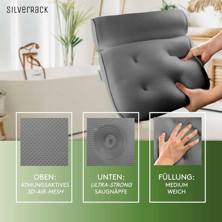 Produktbild Silverrack Badewannenkissen MEDIUM-WEICH - Nackenkissen für Badewanne mit Saugnäpfen als Badewannen-Zubehör