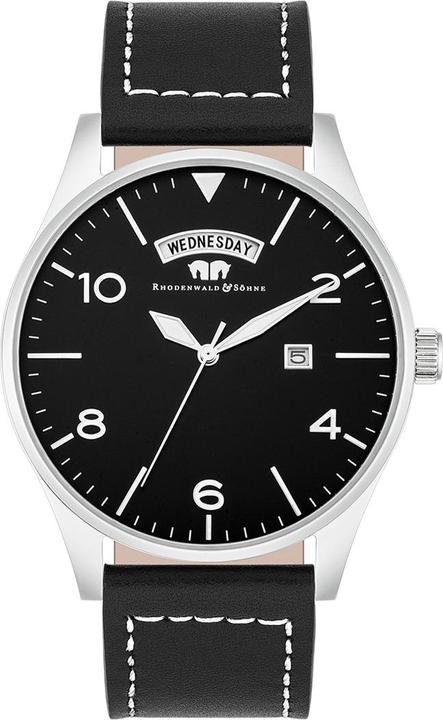 Herren Quarzuhr Vintage Echtleder schwarz - 16418 (Chronograph, 42.90 mm)