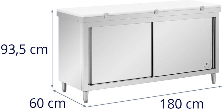 Actual product image Royal Catering Stainless Steel Kitchen Prep Table - 180 x 60 cm - 500 kg load capacity - incl. cutting board - (60 cm, 93.50 cm)