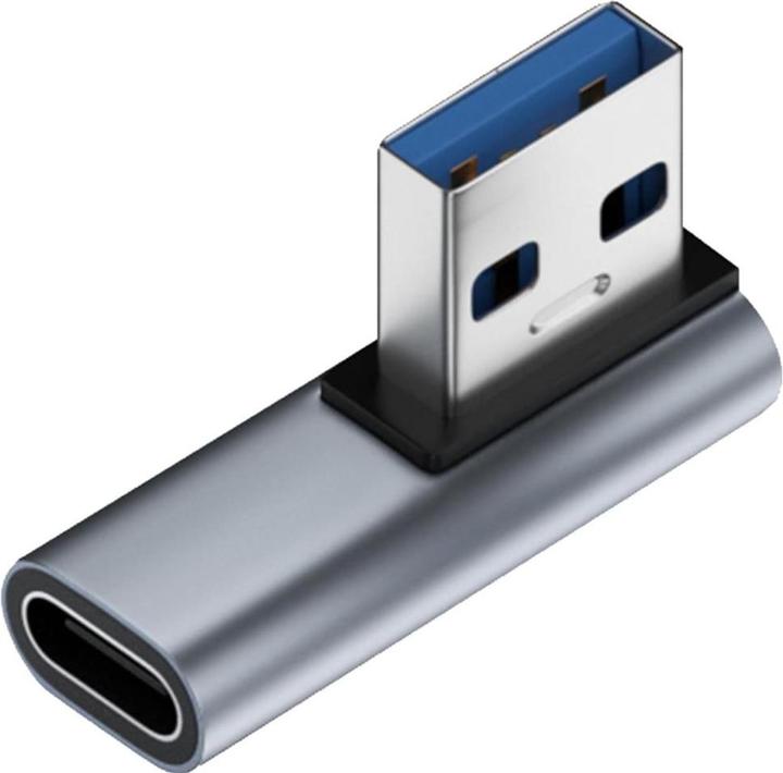 Produktbild PowerGuard USB-A zu USB-C 90 Grad Winkel links flach Adapter (USB-A, USB Typ C)