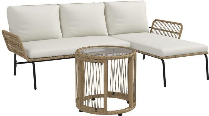 Actual product image Swisshandel24 3-tlg. Rattan Gartenmöbel-Set, Gartengarnitur mit Liegestuhl, Couchtisch, Zweisitzer, Gartenset mit