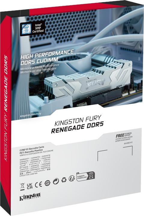 Produktbild Kingston 48GB 8800MT/s DDR5 CL42 CUDIMM Kit of 2 FURY Renegade White (2 x 24GB, 8800 MHz, DDR5-RAM, DIMM)