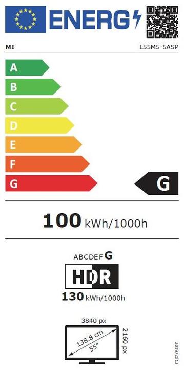 Etichetta energetica Xiaomi L55M5-5ASP (55", LCD, 4K, 2019)