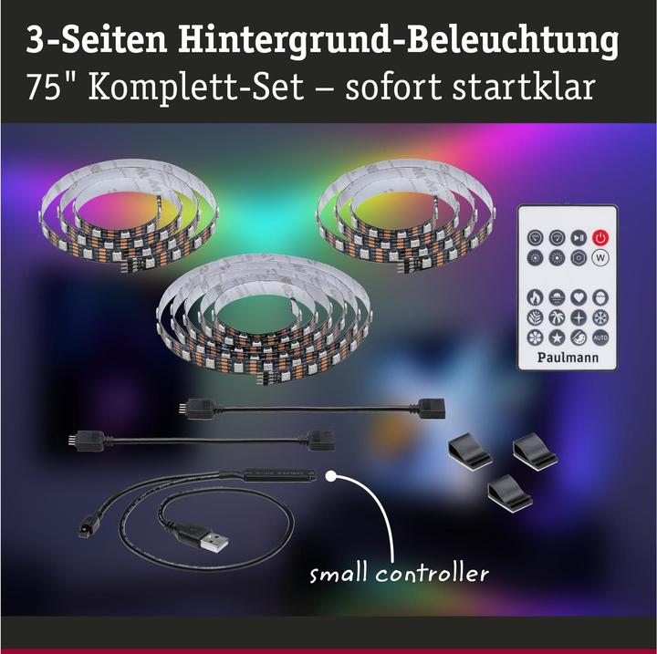 Actual product image Paulmann Luminaires USB TV Strips RGB 75 inch (RGB, 310 cm, Indoor)