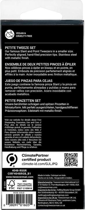 Valori nutrizionali e ingredienti Tweezerman Un set di pinzette in una custodia in oro rosa