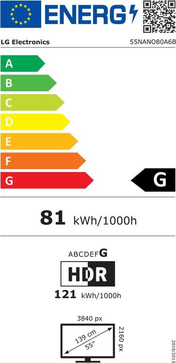 Energie-Label LG 55NANO80A6B (55", NANO80, LED, Nano-Cell, 4K, 2025)