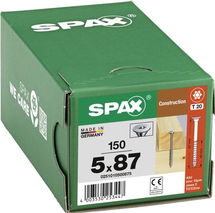 Produktbild Spax Tellerkopfschraube flach 5,0 x 87 mm 150 Stk. ( 0251010500875 ) Teilgewinde Torx T-STAR plus (150 Schrauben pro Stück)