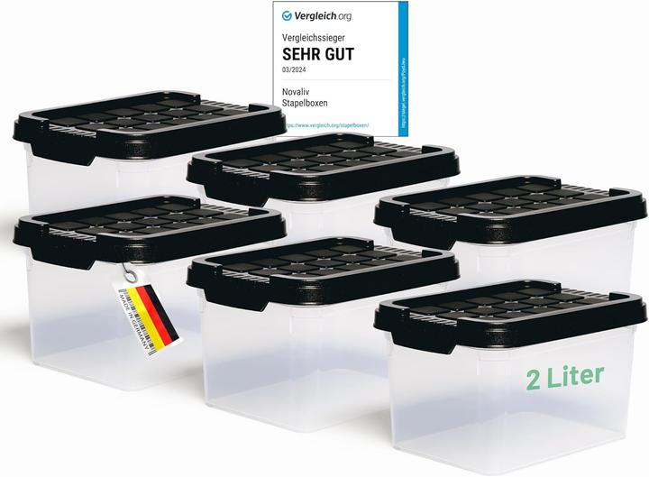 Image du produit Novaliv 6x Aufbewahrungsboxen mit Deckel klein 2 L Anthrazit Nestbar stapelbare Plastikboxen mit Cli (2 l)