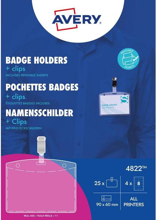 Actual product image Avery Dennison Name tag with clip, 90 x 60 mm