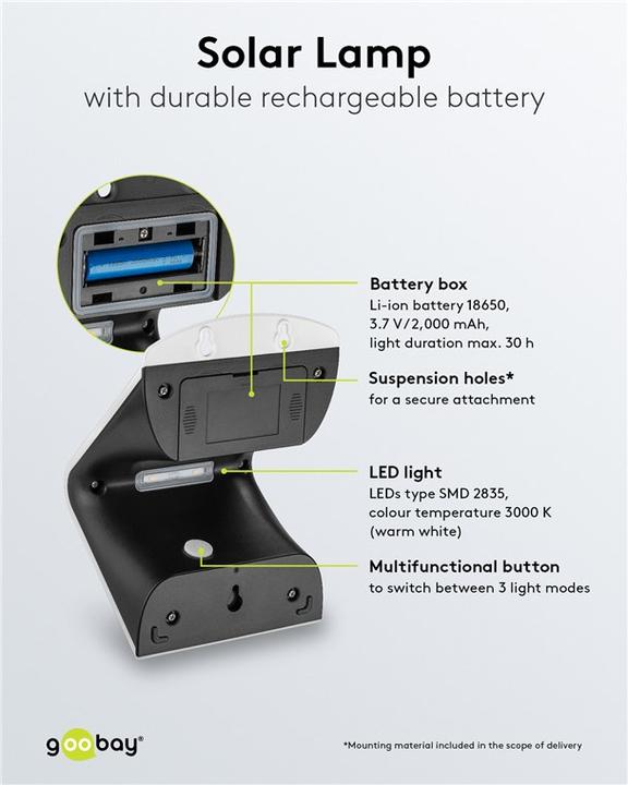 Image du produit Goobay Applique solaire à LED (400 lm, IP65)