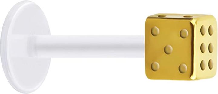 Image du produit Star Piercing Micro Labret transparent avec cube doré (sans laiton, Acier chirurgical 316L, Bioflex)