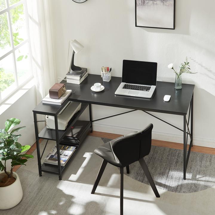 Actual product image En.Casa Schreibtisch Raundsvalt mit 1 Regal L-förmig 137x88x75 cm Schwarz