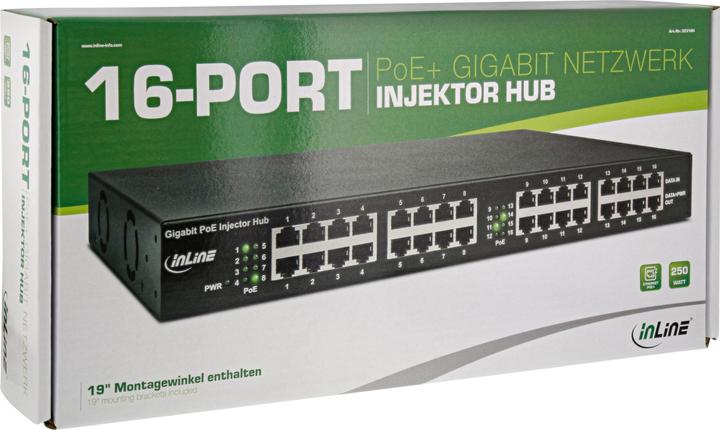 Productafbeelding InLine PoE+ Gigabit Netwerk Injector Hub 16 Port (16x PoE+) (802.3at (PoE+), 250 W)