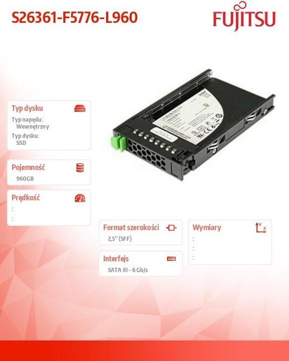 Actual product image Fujitsu SSD, SATA, /s mixed-use, hot-plug, 2.5 inch, enterprise, 5.0 DWPD, Drive Writes P (960 GB, 2.5")