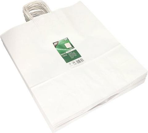 Produktbild Papstar Papier-Tragetasche, 410 x 350 x 140 mm, weiss aus Kraftpapier, 80 g/qm, Tragkraft: 8,5 kg, mit Trage (Geschenktüte, 25 x)