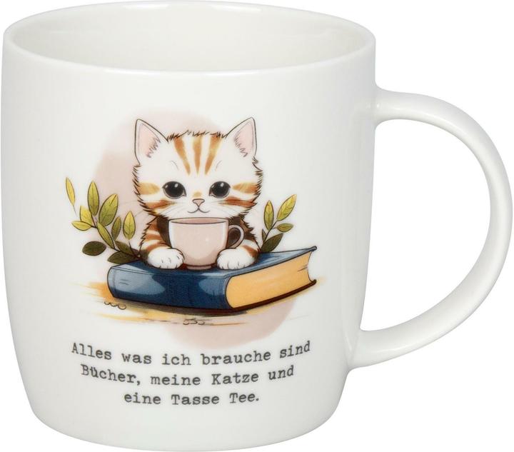 Könitz Teetasse Bücher, Katze & Tee 400 ml, Weiss (400 ml, 1 x)