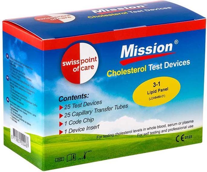 Immagine prodotto Swiss point of care Strisce per il test del colesterolo Mission 3 in 1 (Misuratore di colesterolo)