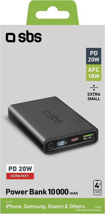 Produktbild SBS Powerbank 10.000 mAh Power Delivery 20W mit LCD-Display schwarz (10000 mAh, 20 W, 38500 Wh)