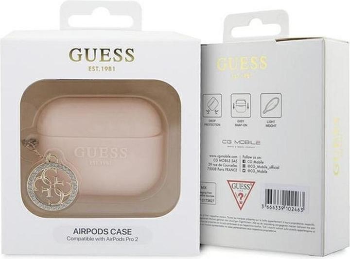 Actual product image Guess GUAP23DSLGHDP AirPods Pro 2 cover różowy/pink 3D Rubber 4G Diamond Charm (Headphone bag)