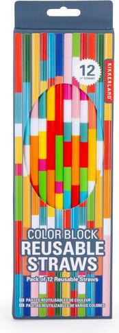Actual product image Kikkerland Reusable Plastic Straw - Colorblock- Pack of 12 (12 x)