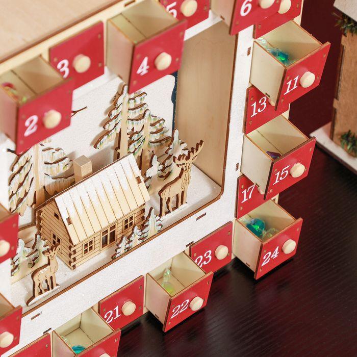 Produktbild Swisshandel24 Adventskalender Weihnachtskalender 24 Schubladen mit LED-Lichtern MDF Rot