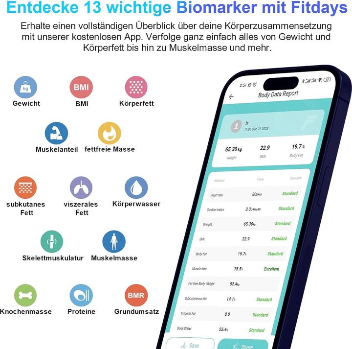 Actual product image Healthkeep Digitale Körperfettwaage mit App & Bluetooth-Funktion (180 kg)