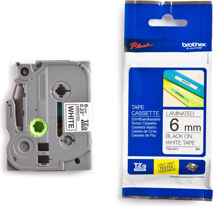 Actual product image Brother TZe-211 (0.60 cm, Black, White)