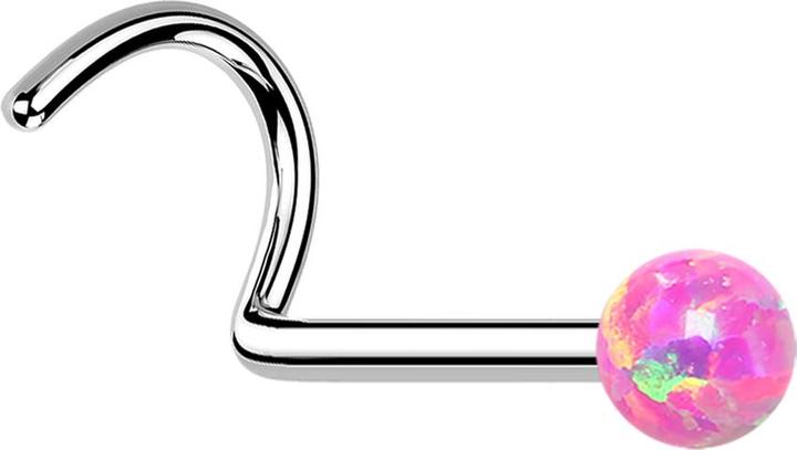 Star Piercing Nasenstecker gebogen silber mit Opal pink (Chirurgenstahl 316L, ohne Messing)