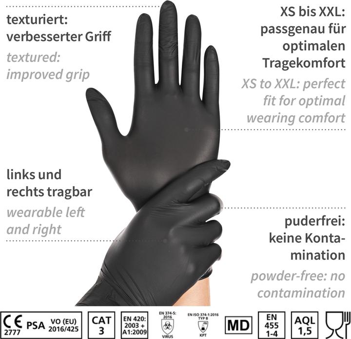 Productafbeelding Hygostar uniseks wegwerphandschoenen SAFE LIGHT zwart maat S 100 stuks. (S)