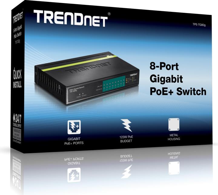 Actual product image Trendnet TPE-TG80g PoE Switch GREENnet (8 Ports)