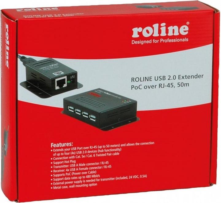 Actual product image Roline USB2.0 Extender via TP (USB-B, USB-A, 4 Ports)