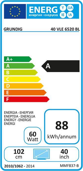 Energy Label Grundig 40 Vle 6520 Bl (40", Full HD)