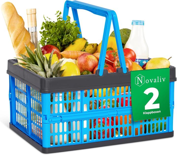 Immagine prodotto Novaliv Klappbox Blau 2er Set - 16L Faltkorb mit Henkeln - Vielseitiger Einkaufskorb - Praktische Au (16 l)