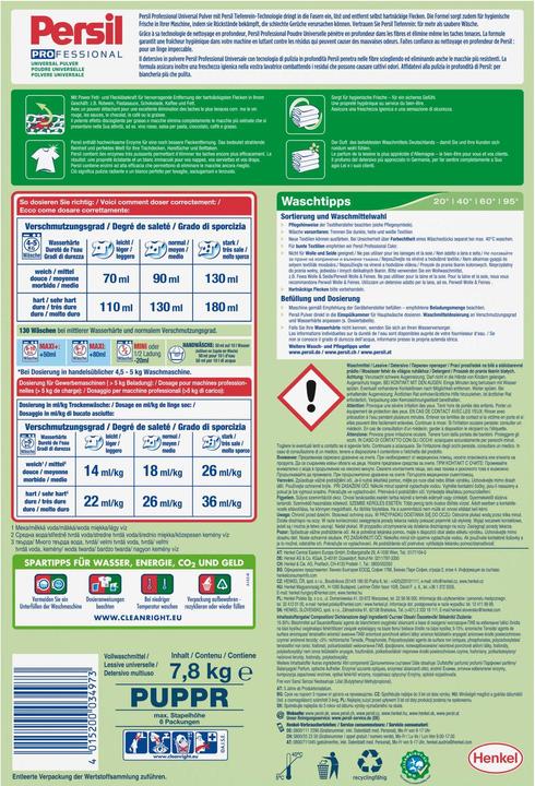 Nutritional values and ingredients Persil Pulverwaschmittel Universal Professional 130 WG, 7.8 kg (130 Washing cycles, Washing powder)