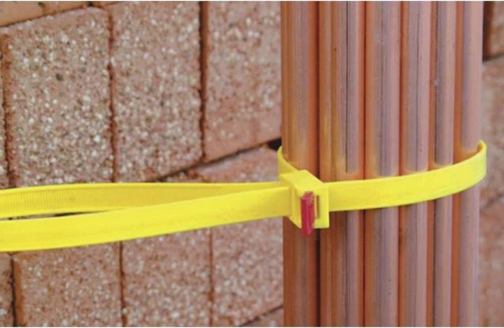 Actual product image HellermannTyton Cable tie SpeedyTie® (L x W) 750 mm x 13 mm SPEEDYTIE-PA66-YE-V1 Color: Yellow, Red 5 pcs. (Plastic cable ties, 750 mm, 5 pcs.)