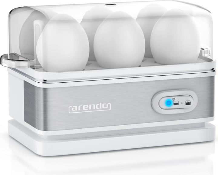 Produktbild Arendo Edelstahl Eierkocher 6-fach, 400 W, Edelstahl, Warmhaltefunktion, Härtegrad einstellbar, weiss