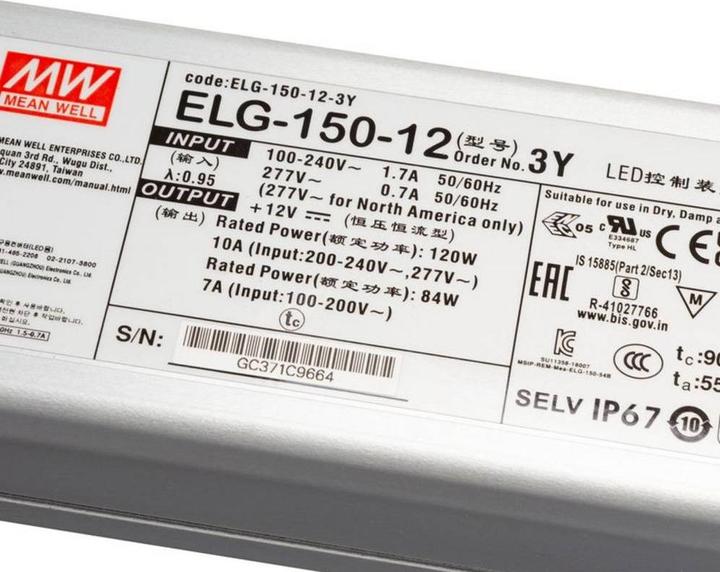 Produktbild MeanWell ELG-150-12-3Y LED-Trafo, LED-T