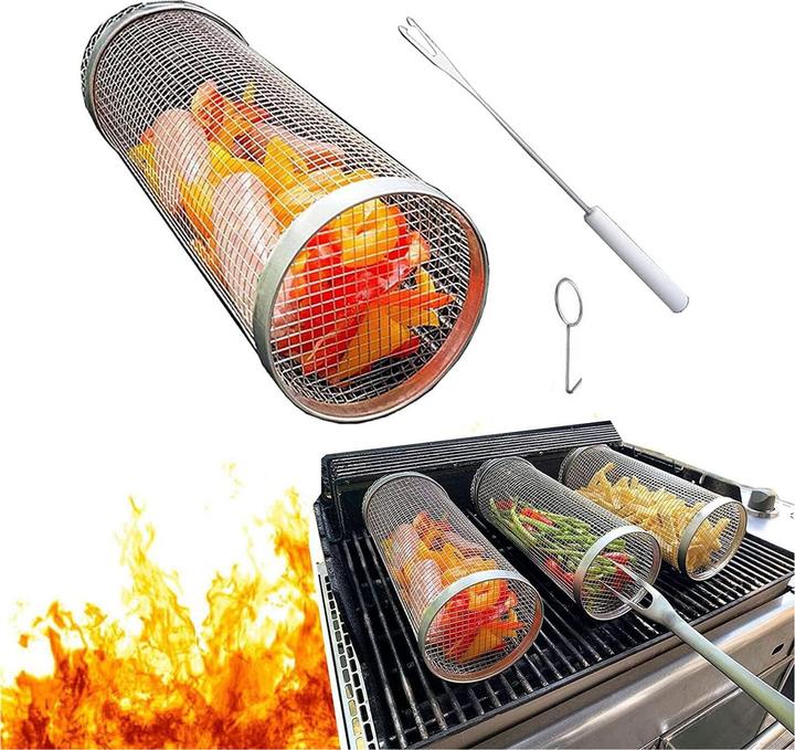 Produktbild Werkstein Edelstahl BBQ Grill-Korb mit Gabel für Gemüse/Fleisch