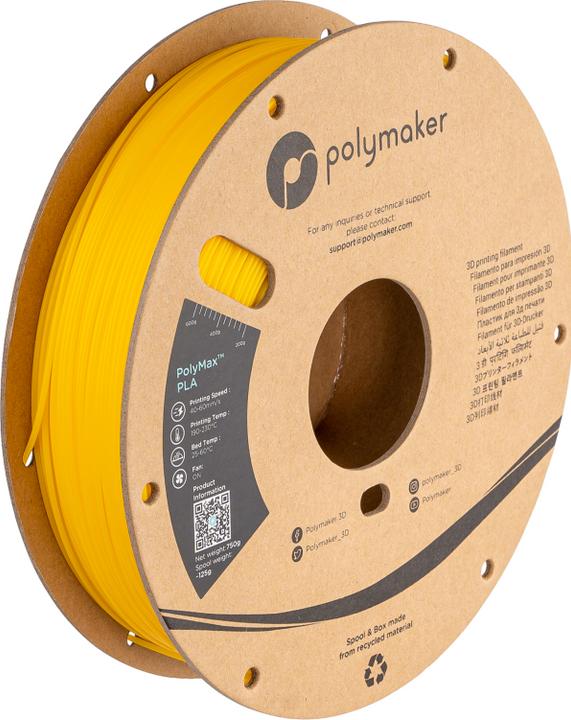 Actual product image Polymaker PolyMax PLA - True Yellow - 2.85mm (Though PLA, 2.85 mm, 1330 g, Yellow)