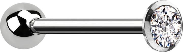 Star Piercing Barbell Innengewinde silber mit Kugel und Kristall silber (ohne Messing, Titan G23)