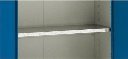 Produktbild Blika galvaniseret hylde for MS-1, MS-0.5 og olieskab. Baereevne 60 kg. Udv. mål H:28 B:996 D:382 mm.