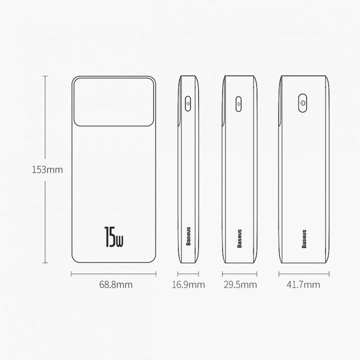 Image du produit Baseus Banque d'alimentation Bipow 20000mAh, 15W (blanc) (20000 mAh, 15 W, 74 Wh)