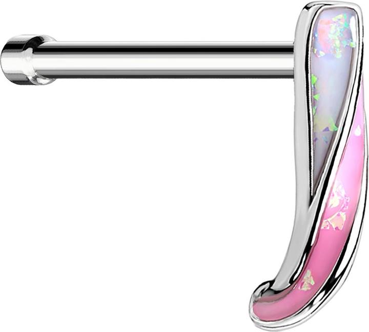 Star Piercing Nasenstecker gerade silber Opal Glitter verdreht pink (Chirurgenstahl 316L, Messing)